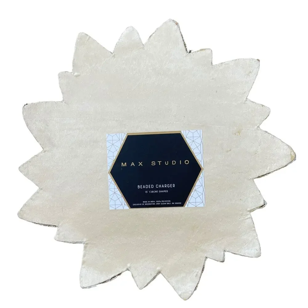 Max Studio Handmade Beaded POINSETTIA Placemat Charger 15in Glam Gold Ivory NEW